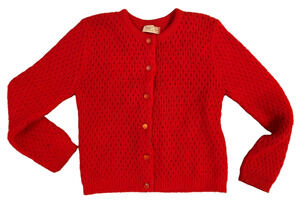 VTG 50s Adorable Sears Red Cardigan Sweater Holiday Children Youth 6 6X